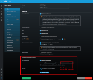 Page de paramètres du tableau de bord du logiciel du contrôleur UniFi d'Ubiquiti